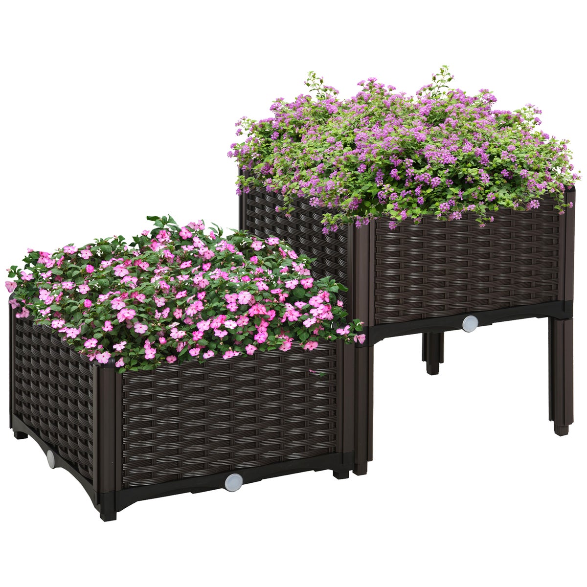 Outsunny 2-delige verhoogde tuinbak, kunststof, bruin