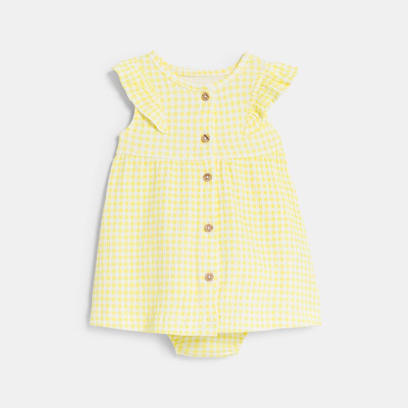 Robe seersucker vichy jaune bébé fille Jaune