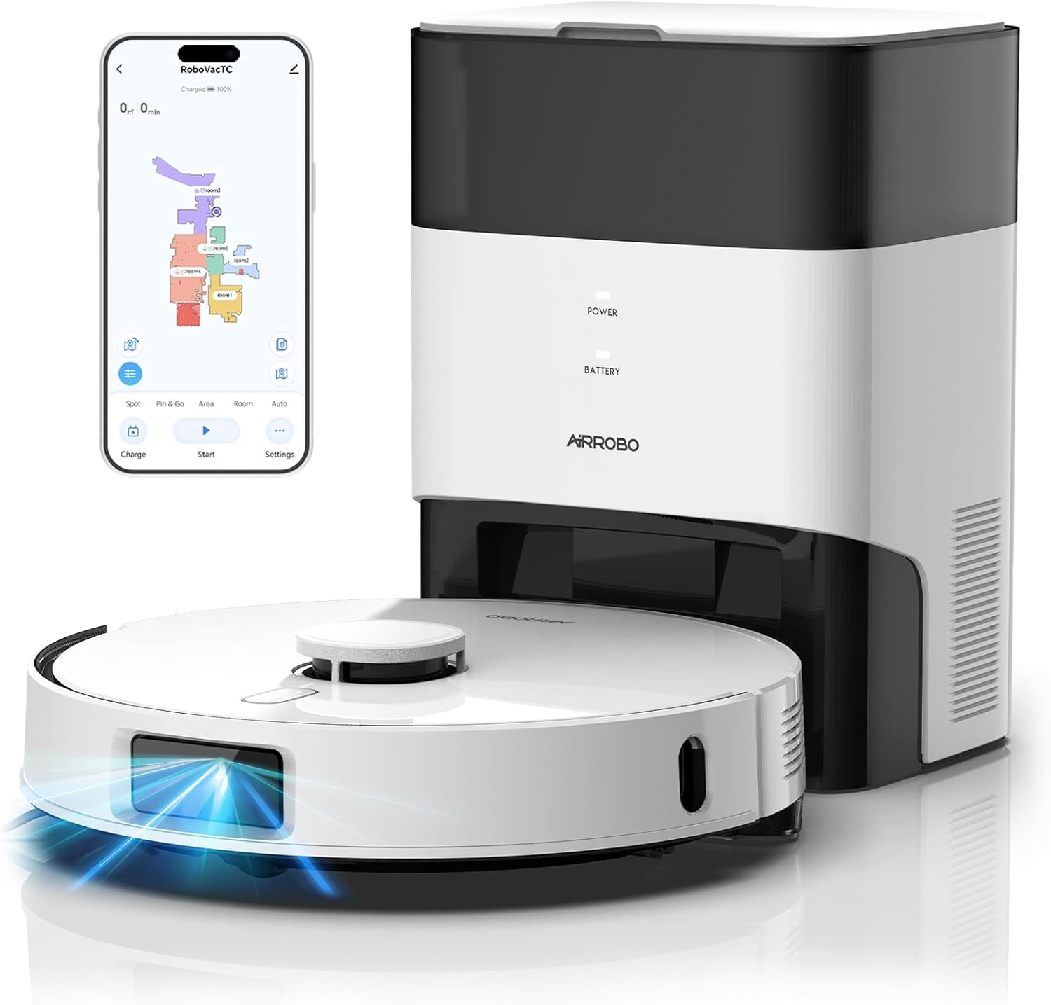 AIRROBO Saugroboter mit Wischfunktion, Staubsauger Roboter mit Absaugstation 3.5L, 12000Pa Saugkraft, Reaktive 3D Hindernisvermeidung, 240Min Laufzeit, T30 Roboterstaubsauger für Tierhaare und Teppich