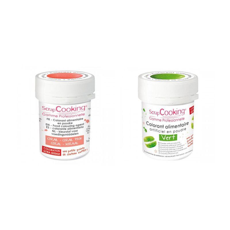 2 colorants alimentaires en poudre - corail-vert Scrapcooking
