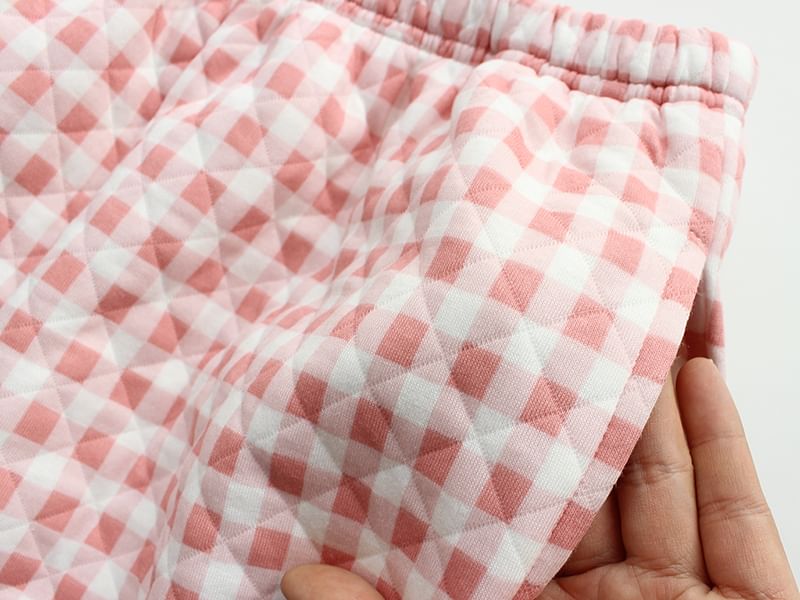 Dogini - Bijpassende pyjamaset voor koppels: effen gewatteerd overhemd met knoopjes + broek met middelhoge taille
