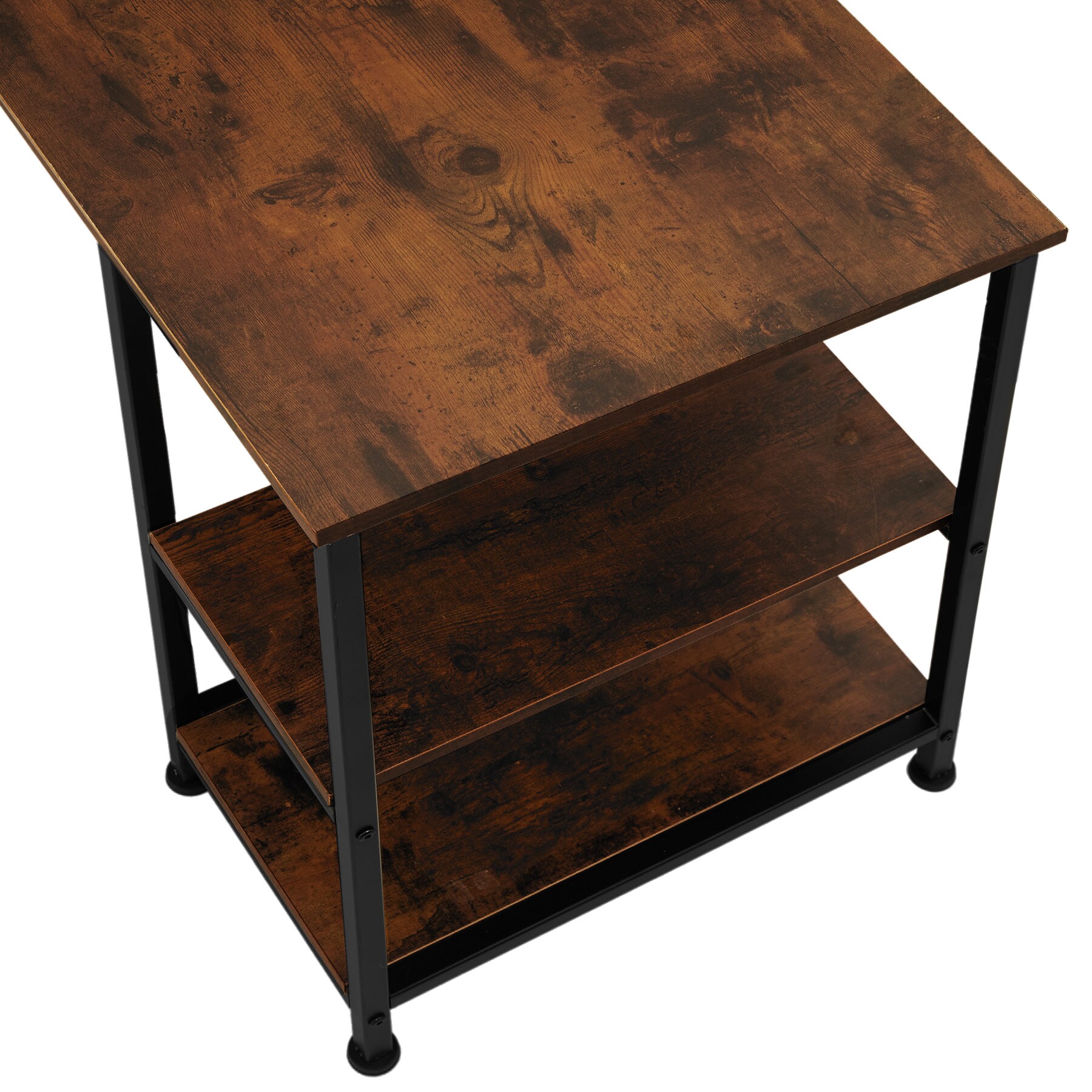 tectake® Schreibtisch, Industrial Style, Seitenregal mit 2 Ablagefächern, 138 x 138 x 75,5 cm