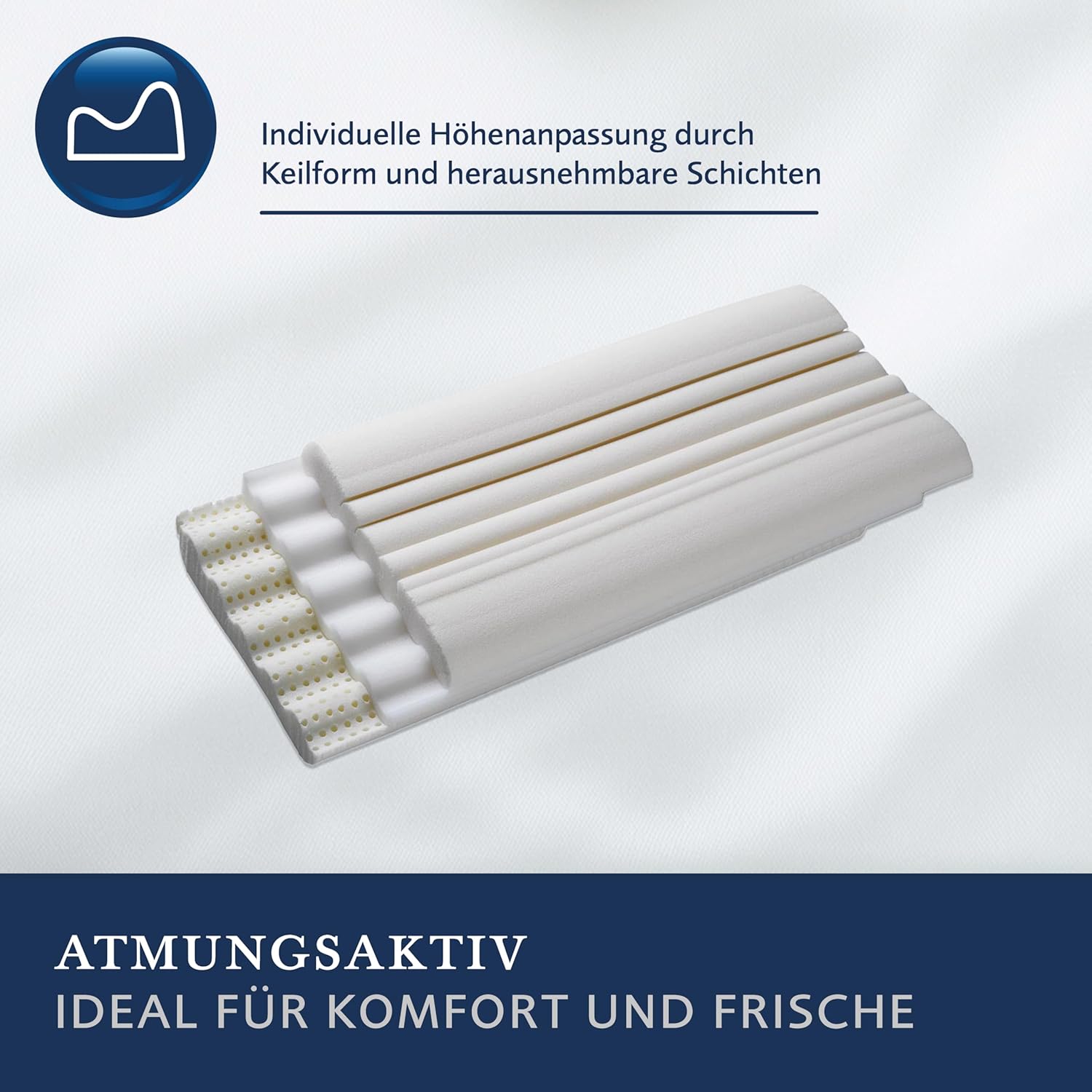 Billerbeck Nackenstützkissen Novum - Nackenkissen in ca. 40 x 80 cm – Kopfkissen mit individueller Höhenanpassung und 3-Lagen-Konstruktion