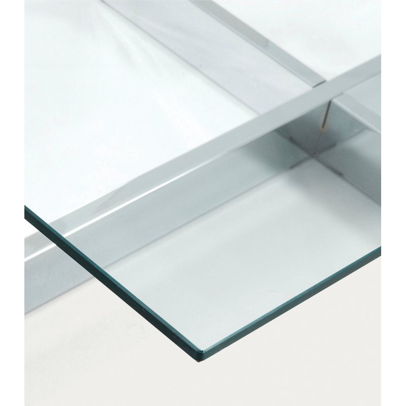 Table basse Plam en verre transparent et structure en acier chromé 120 x 70 cm
