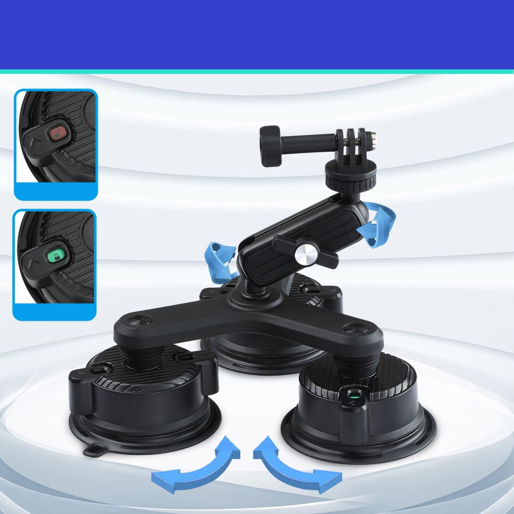 Auto KFZ Kamera Dreifach Saugnapfhalterung   Stativ Adapter für Smartphone / DSLR Kamera / GoPro / Insta360 mit 1/4