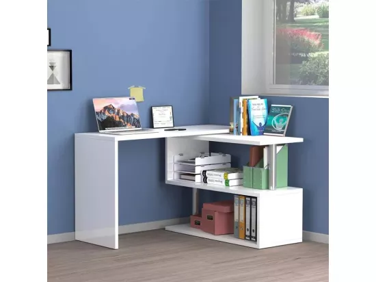 Bureau d'angle 120x50 pivotant 2 étagères multifonctionelle JJOGG