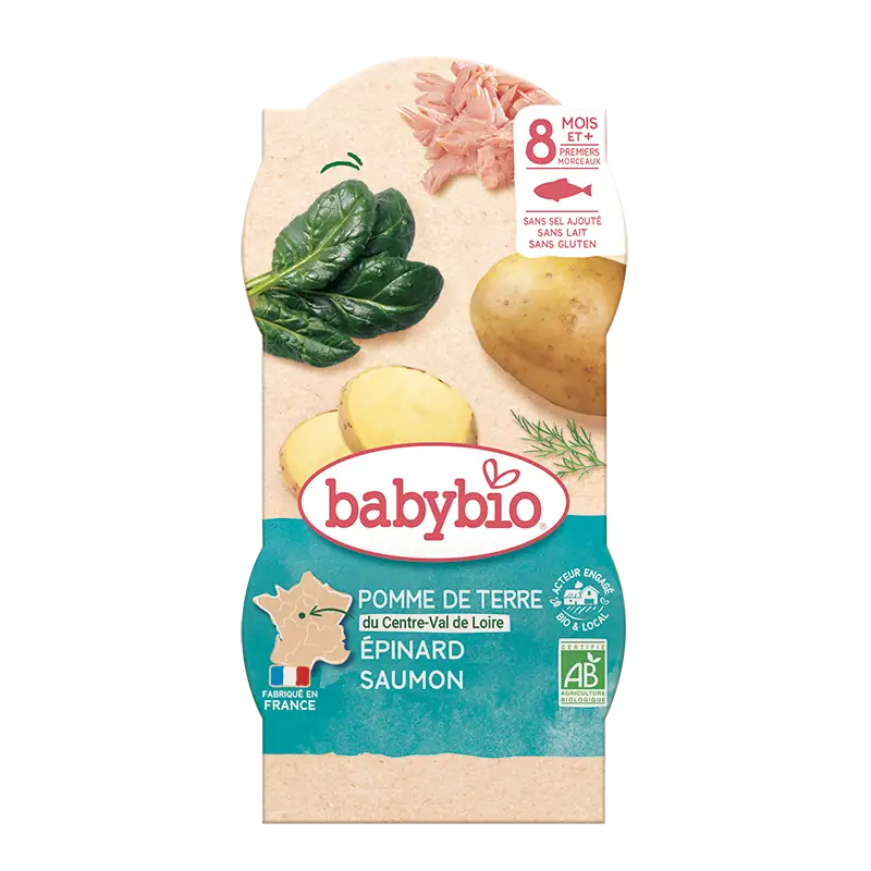 Repas bébé midi Pomme De Terre Du Centre-Val De Loire Epinard Saumon - Bols 2x200g