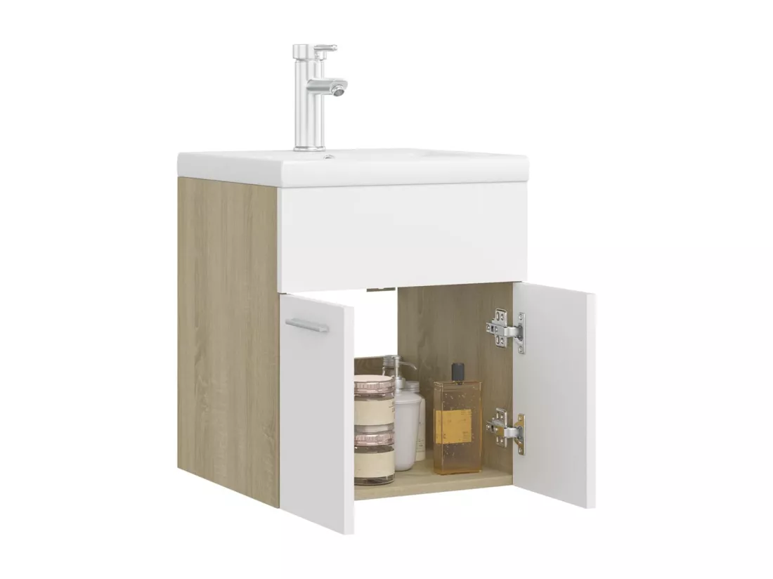 Armoire d'évier avec lavabo intégré blanc et chêne sonoma