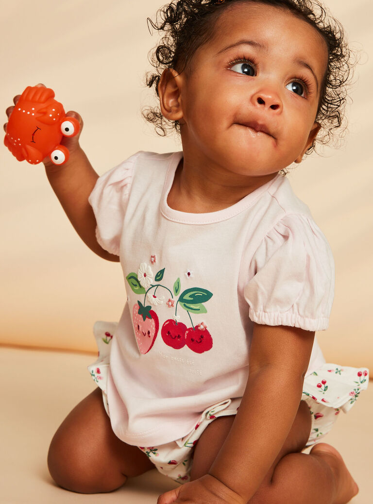 T-shirt et bloomer rose et blanc en jersey