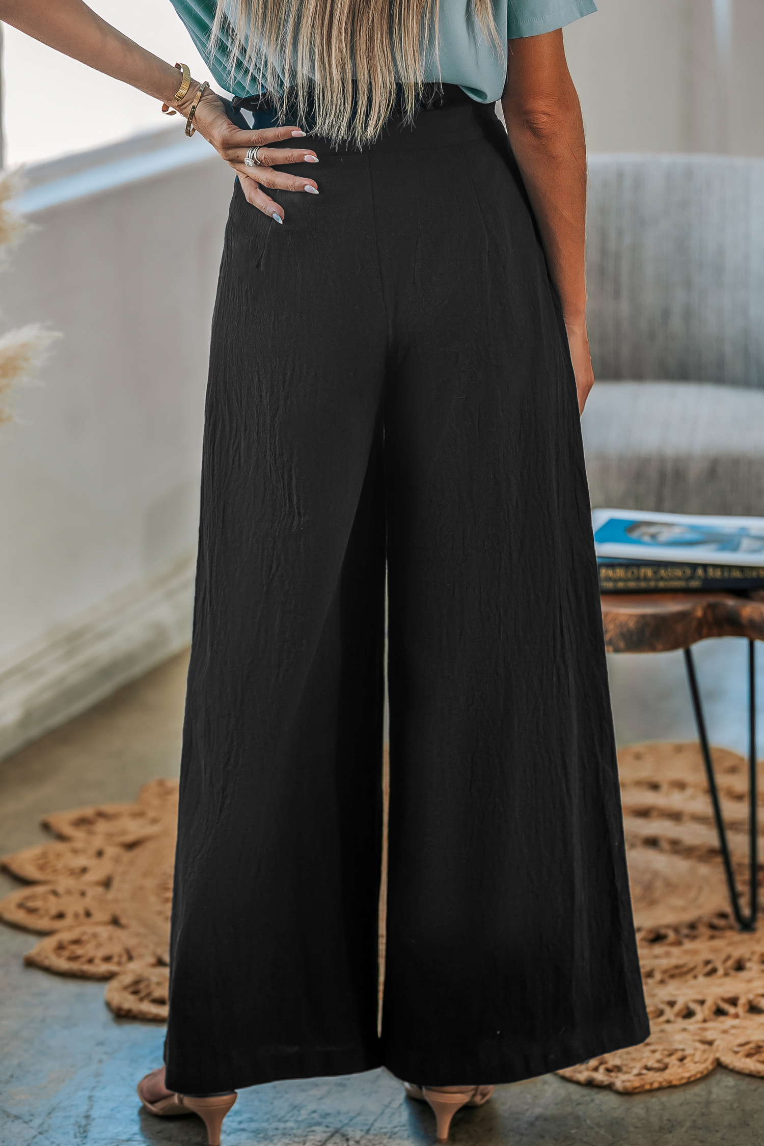 Pantalon en pur coton à poches et jambes larges noir
