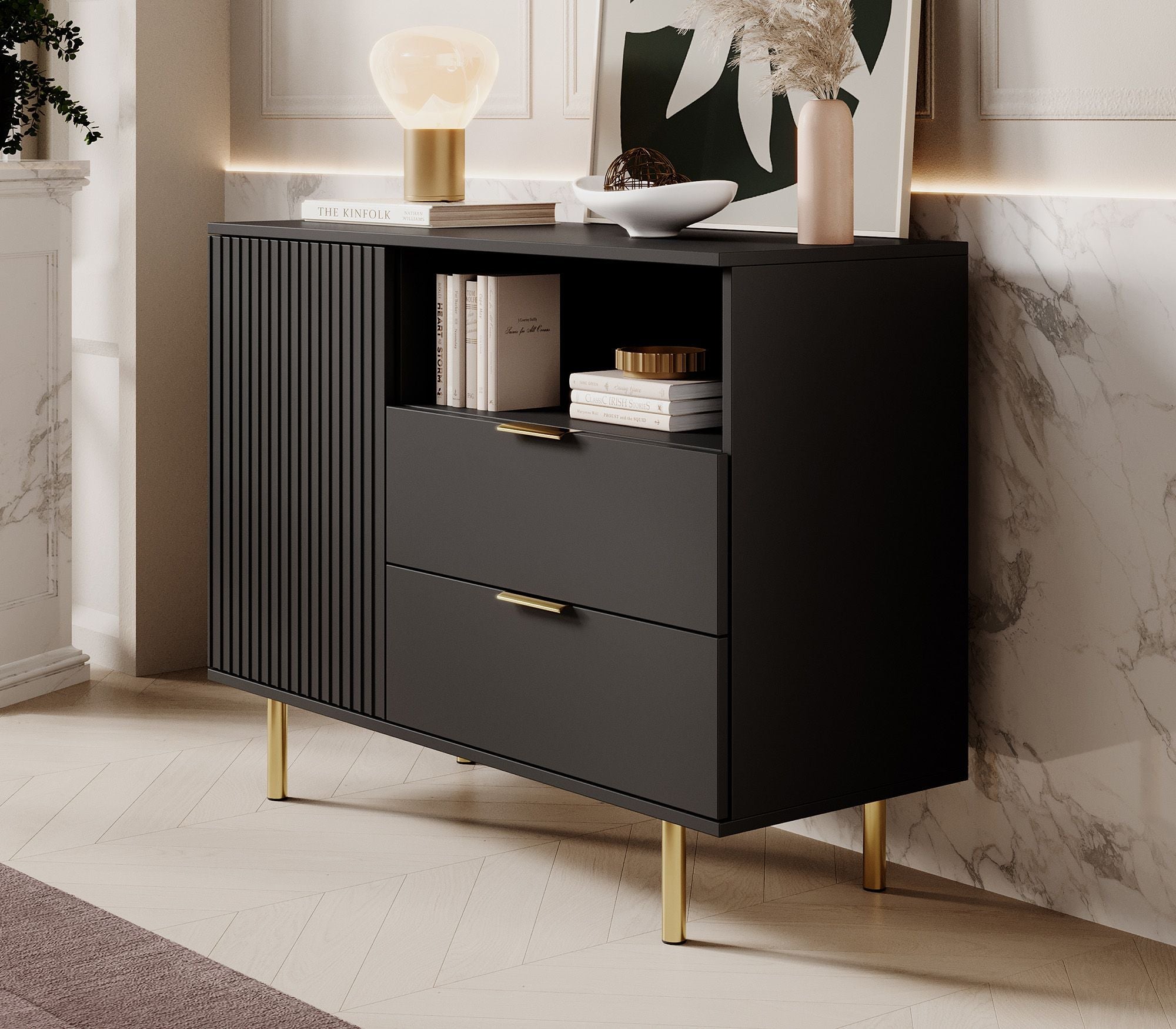 Meubella - Dressoir Nicola - Mat zwart - 107 cm