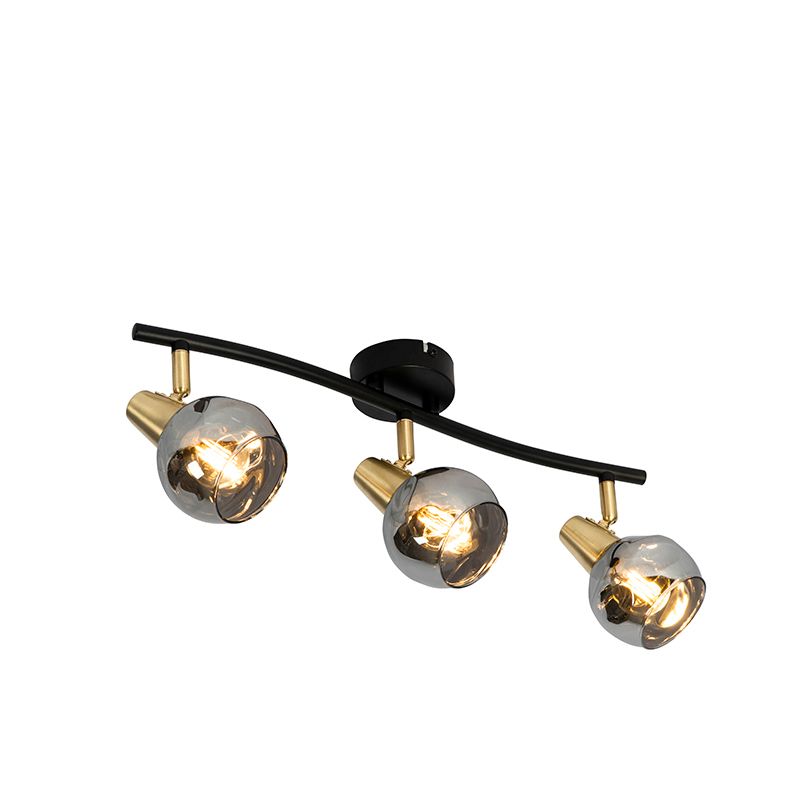 Plafondlamp goud 45 cm met smoke glas 3-lichts - Vidro