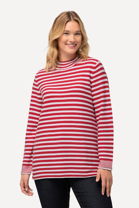 Pullover, Ringel, Rollkanten, Stehkragen, Langarm