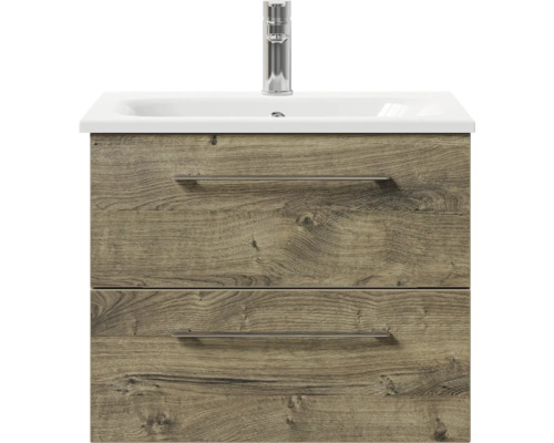 Pelipal Sunline 121 badkamermeubelset (B x H x D 61 x 200 x 46 cm), Ribbeck eiken fronten, met mineraal gegoten wastafel, badmeubel en spiegelkast met LED-verlichting