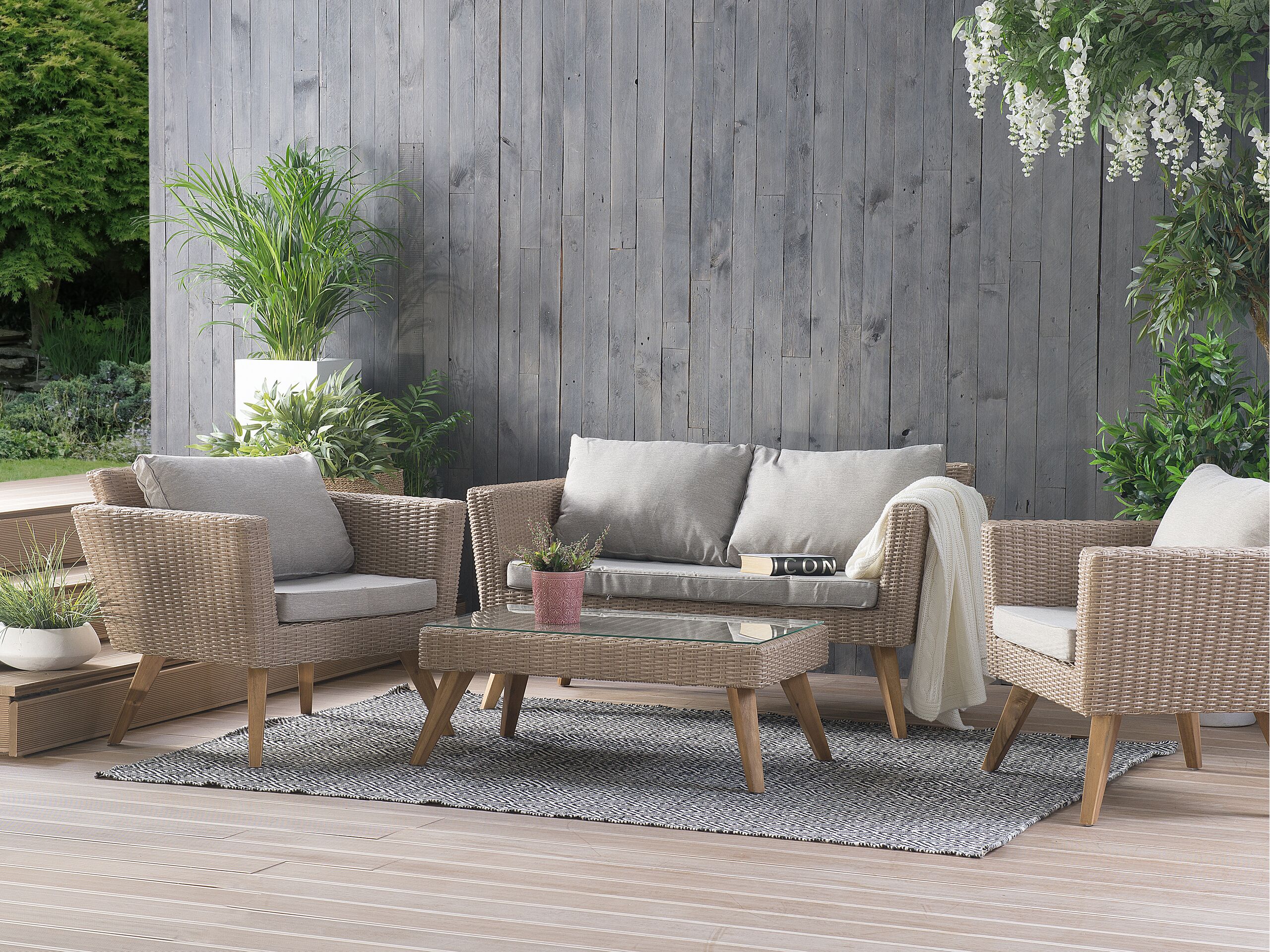 Beliani - VITTORIA - Loungeset voor 4 - Taupe - PE rotan