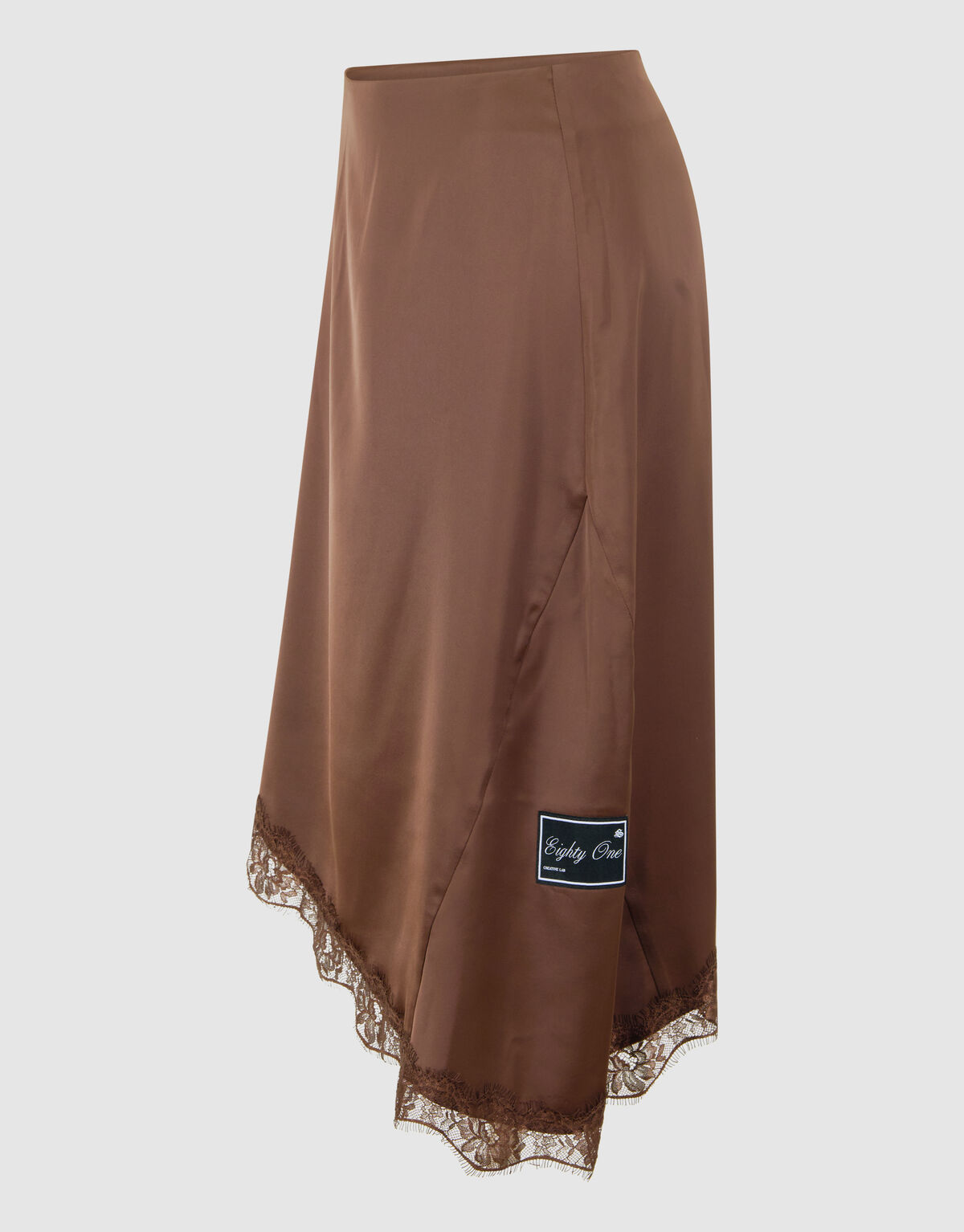 Asymmetrische Kanten Midi Rok Bruin