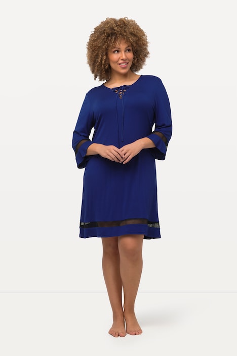 Kleid, Zierschnürung, V-Ausschnitt, 3/4-Arm