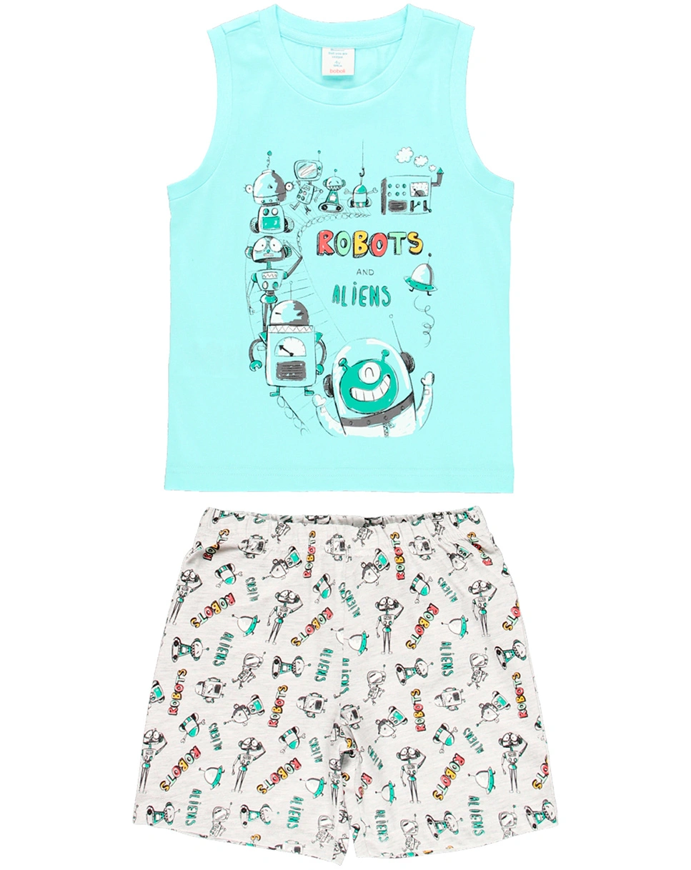 Schlafanzug ROBOTS & ALIENS kurz in aqua