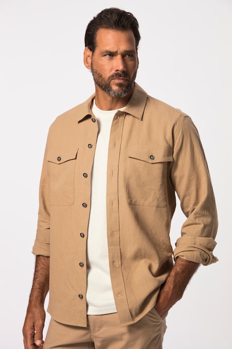 Leinenmix-Overshirt, Langarm, Hemd, Kentkragen, bis 8 XL