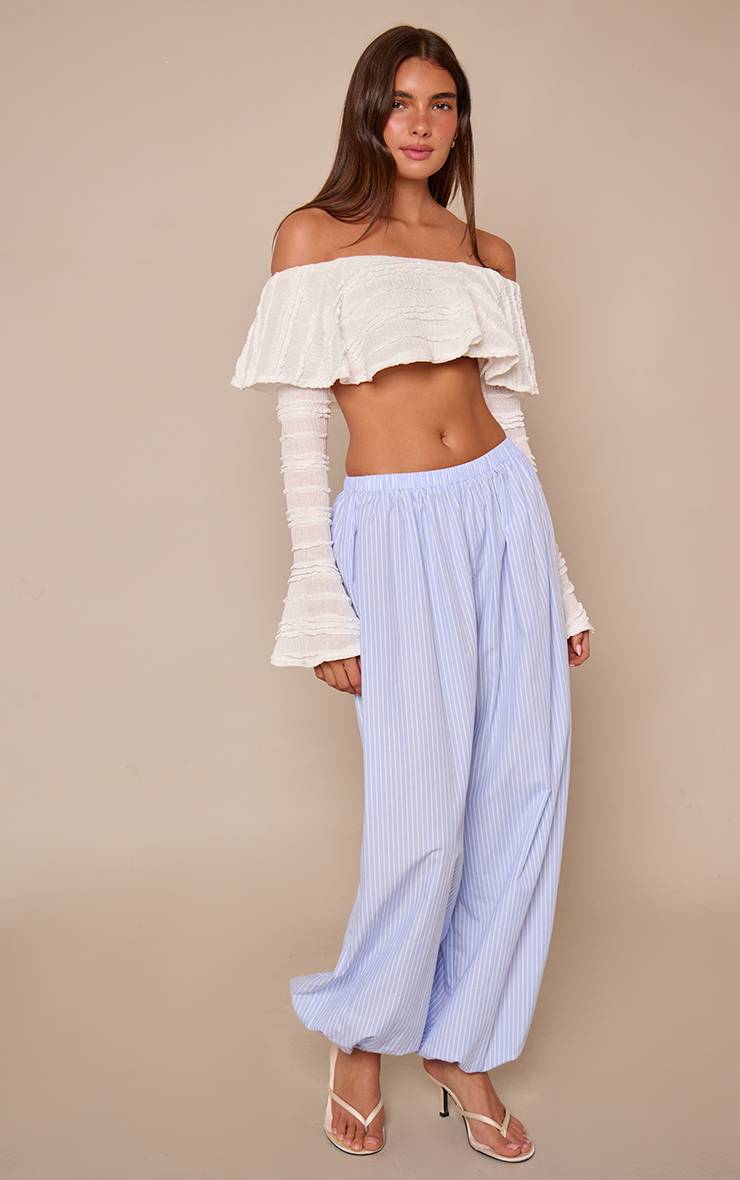Crème Top Court Bardot Texturé À Volants