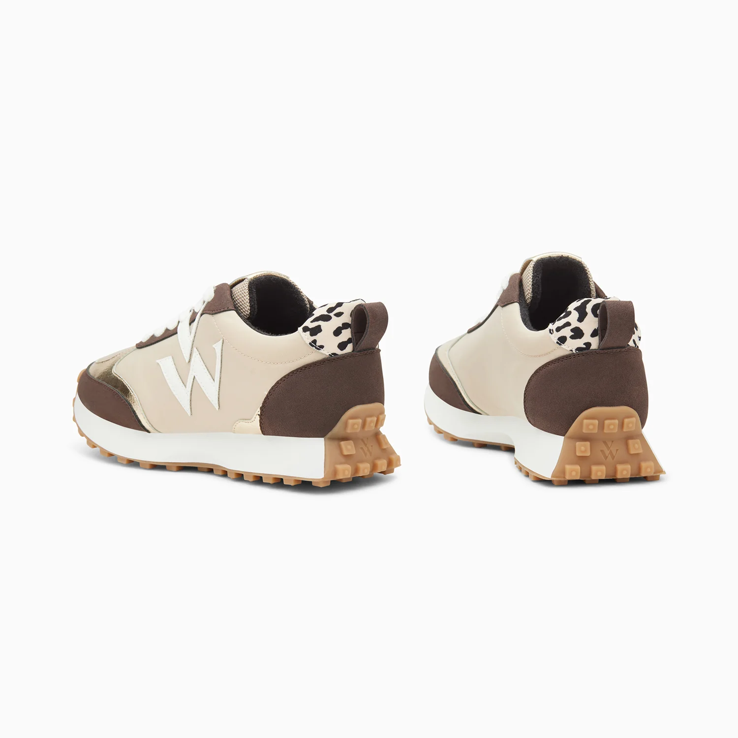 Sneakers-Baskets monogramme Grace beige et marron à semelle running