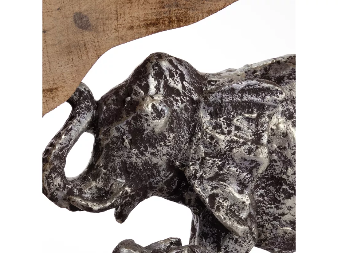 SCULPTURE Éléphants de journal Bois de mangue, aluminium argent-nature