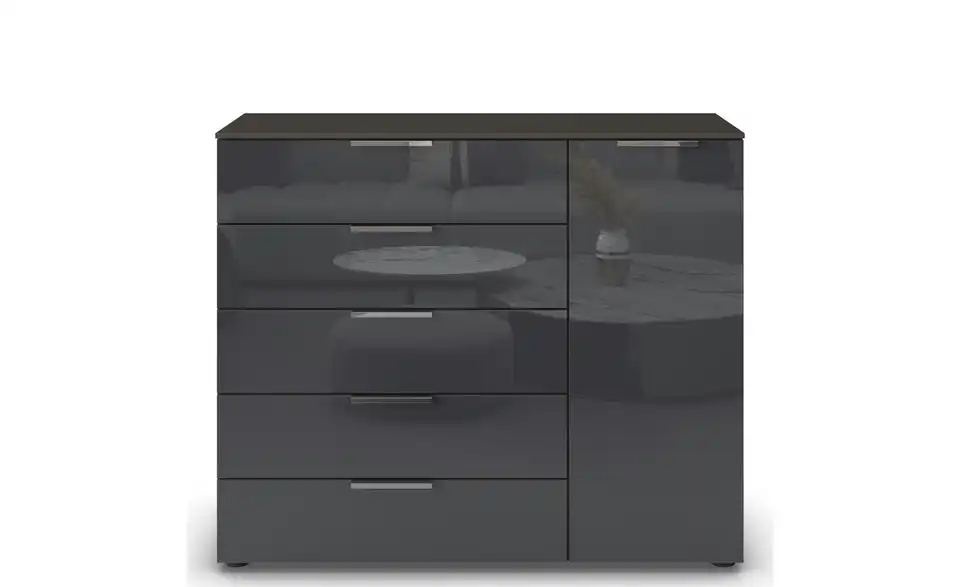 Sideboard Basaltgrau, Graphit Basaltgrau, Graphit Front: Glas, Oberboden: Dekor verchromt