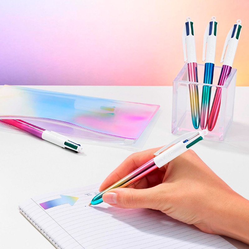 Stylo bille Bic 4 couleurs Gradient irisé rétractable pointe 1 mm - écriture moyenne