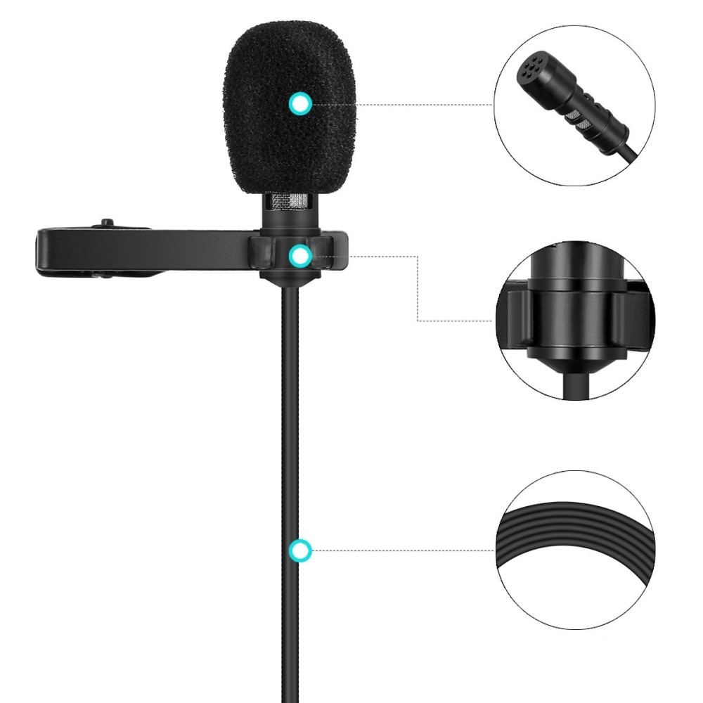 (1.8m) Lavalier Krawatten Mikro Ansteckmikrofon für Audioaufnahmen 1.8m (Kamera / DSLR / Handy / PC / Laptop)