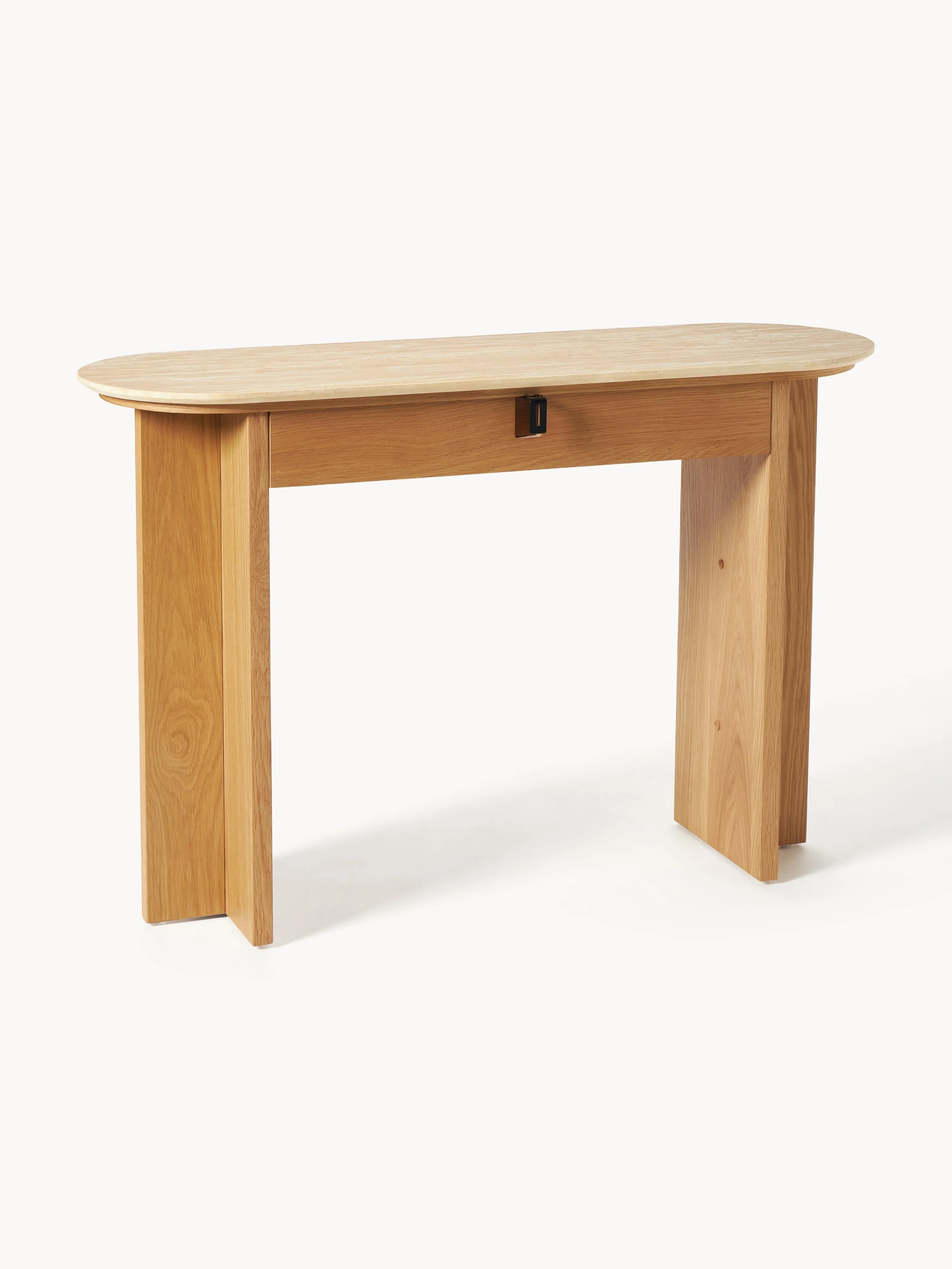 Houten console Zumi met travertin blad en lade