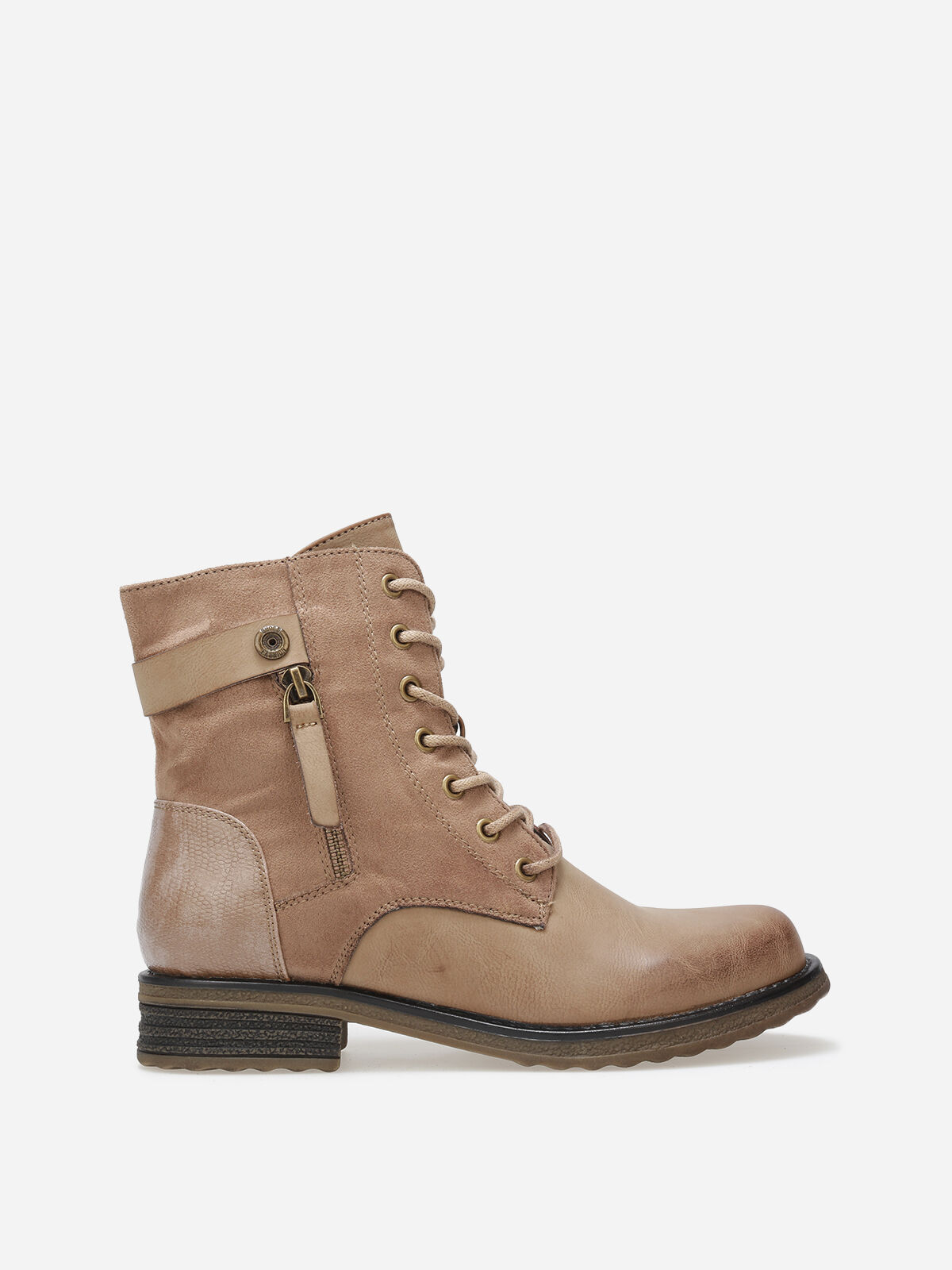 Bottines multi-matières à lacets- Taupe