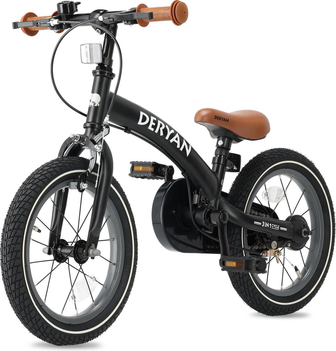 Deryan 12 inch Luxe 3-in-1 kinderfiets - Black