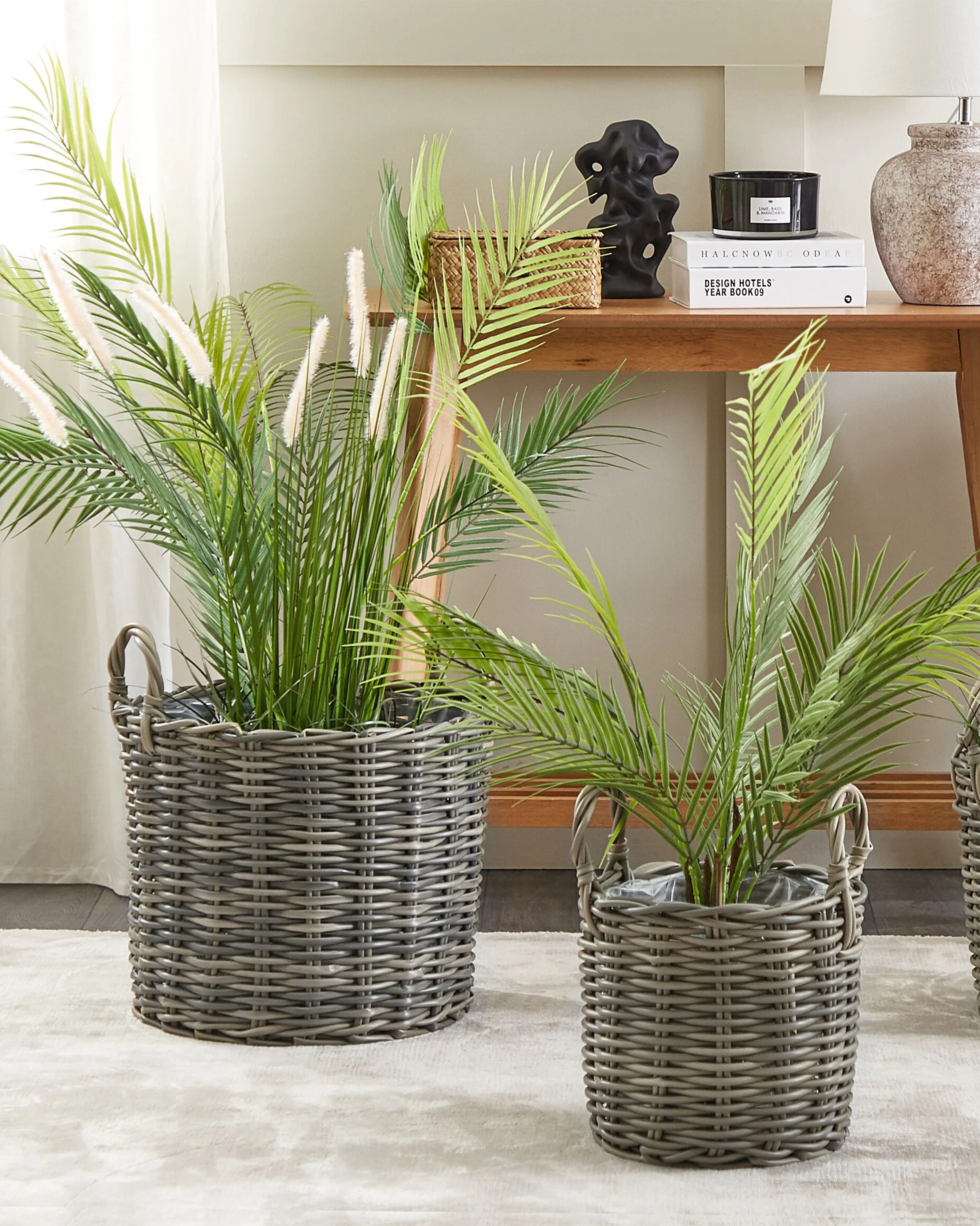 Set van 3 bloempotten NIKITI PE rotan 29/35/40 cm Taupe