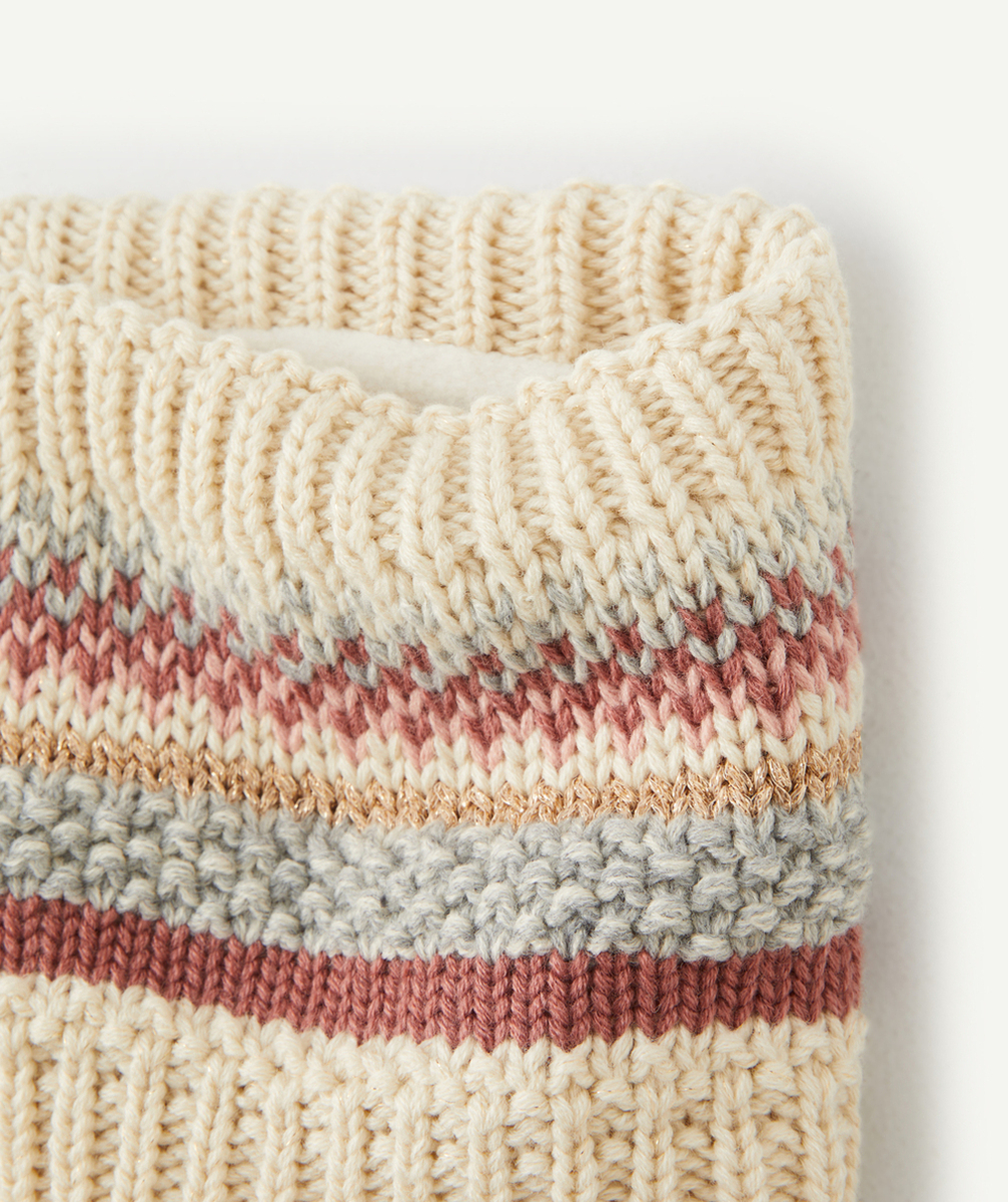 SNOOD TRICOT BÉBÉ FILLE EN FIBRES RECYCLÉES BEIGE AUX DÉTAILS ROSES