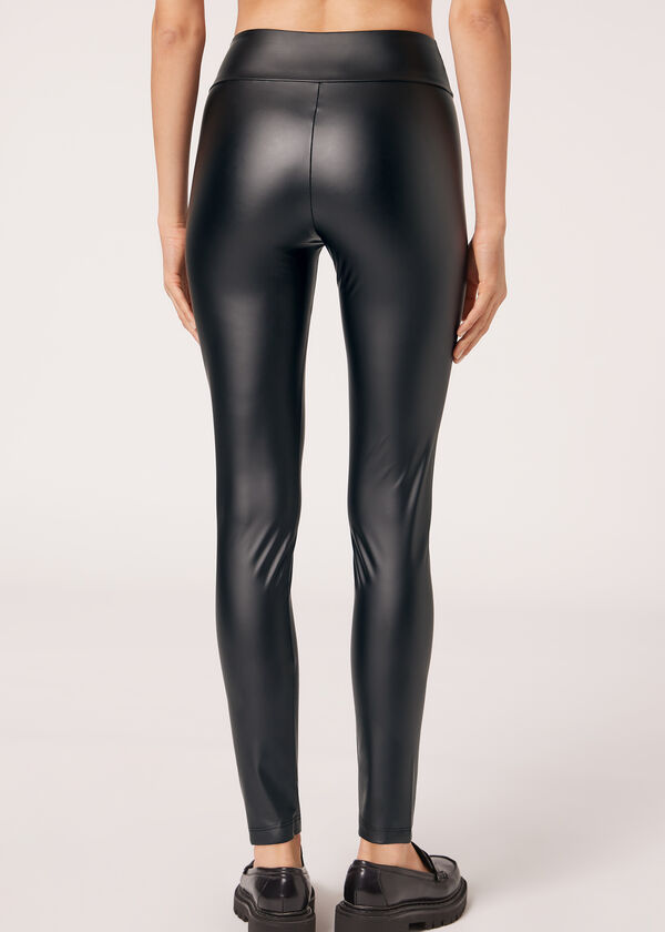 Leggings com efeito de couro
