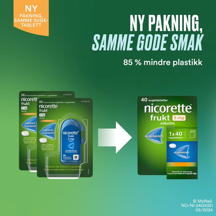 Nicorette Mint sugetablett 2 mg nikotin, 160 stk, slutte å røyke