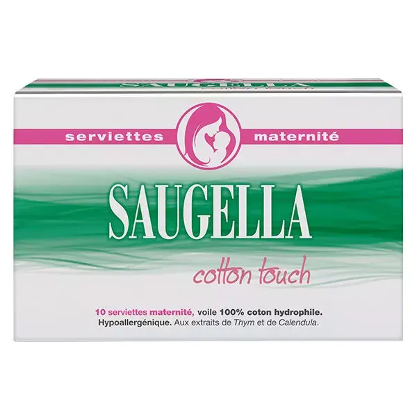 Absorventes pós-parto Saugella Cotton Touch, pacote com 10 unidades.