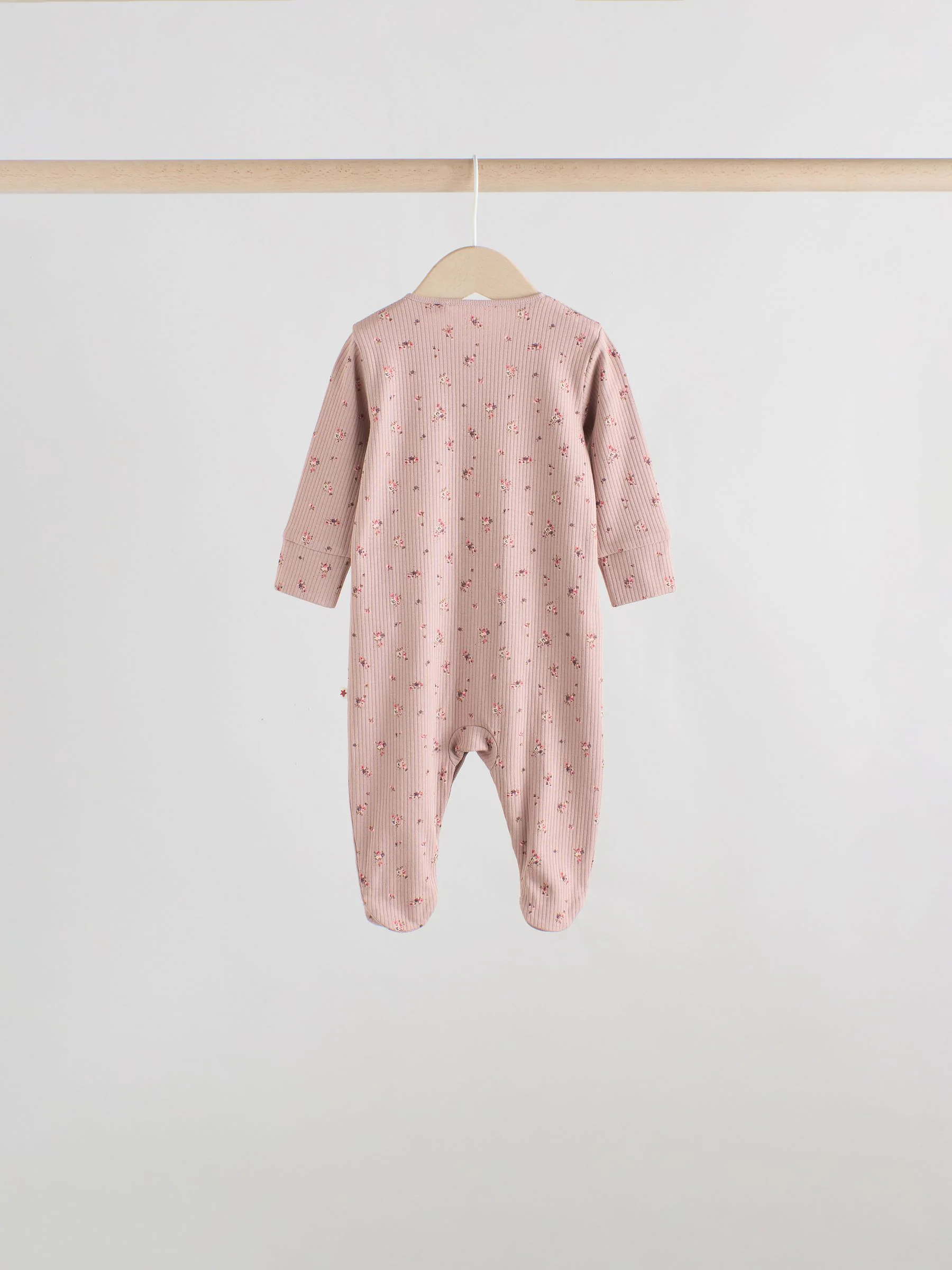 Roze/roestbruin met fijne bloemenprint - Verpakking van 3 babypyjama's met tweewegrits (0-2jr)