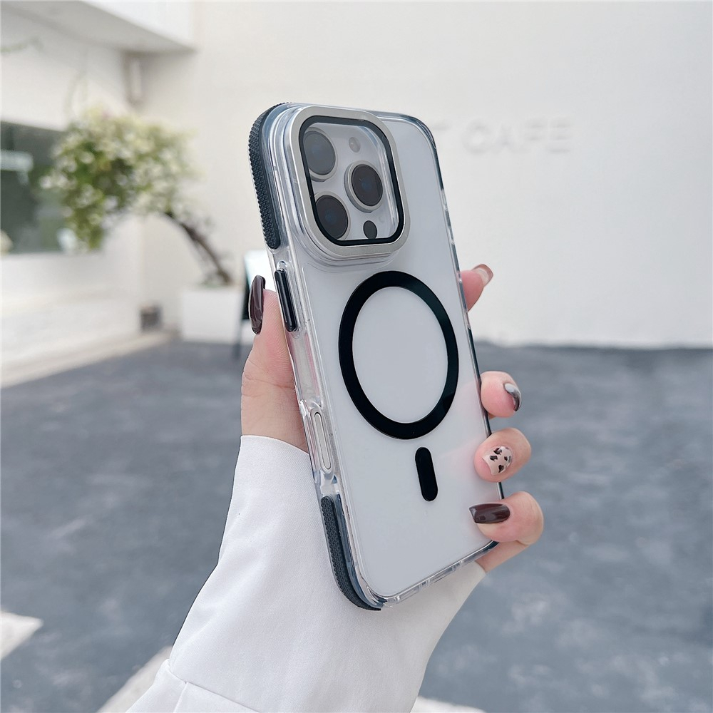 iPhone 16 Pro Max MagSafe Hybrid Hardcase Hülle TPU Bumper   Acryl Rückseite mit Kamera Kickstand - Schwarz / Transparent