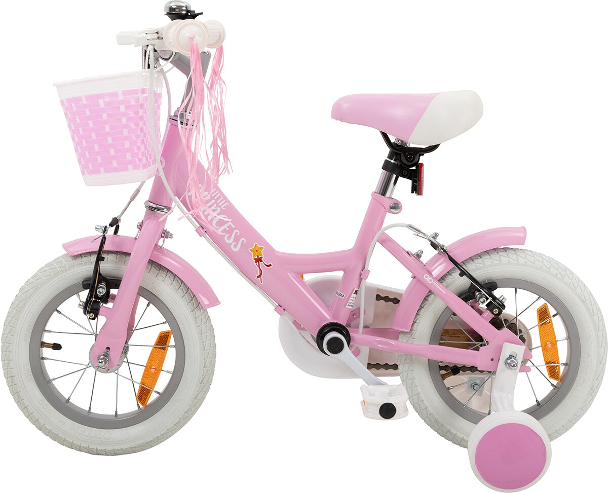 Actionbikes Kinderfahrrad Princess, 12 Zoll, rosa, V-Brake-Bremsen, Prinzessinnen-Design, Stützräder