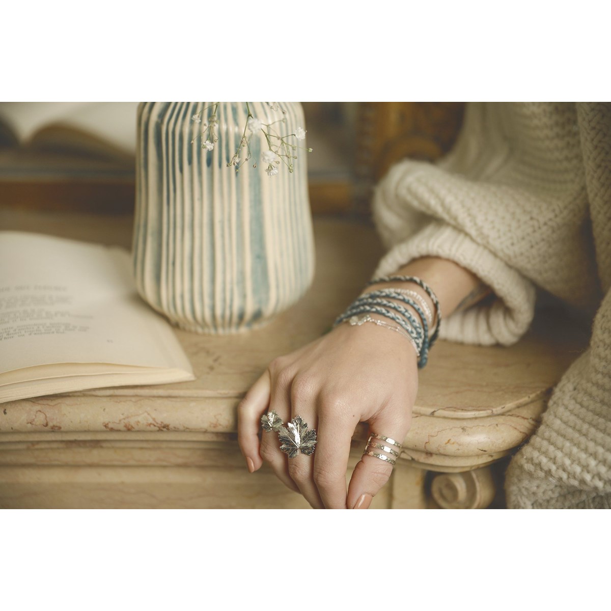 bague feuille plaqué argent - HÉRA