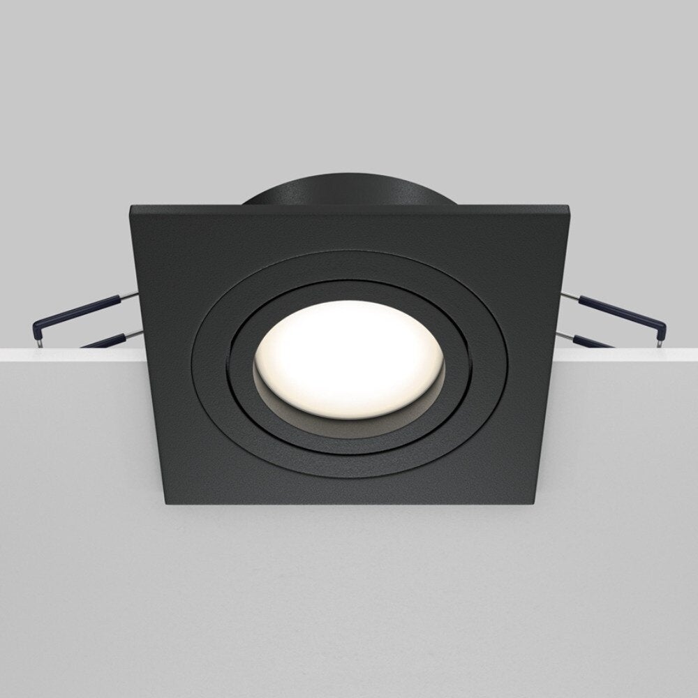 Atom inbouwplafondlamp in zwart, GU10, vierkant, 92mm