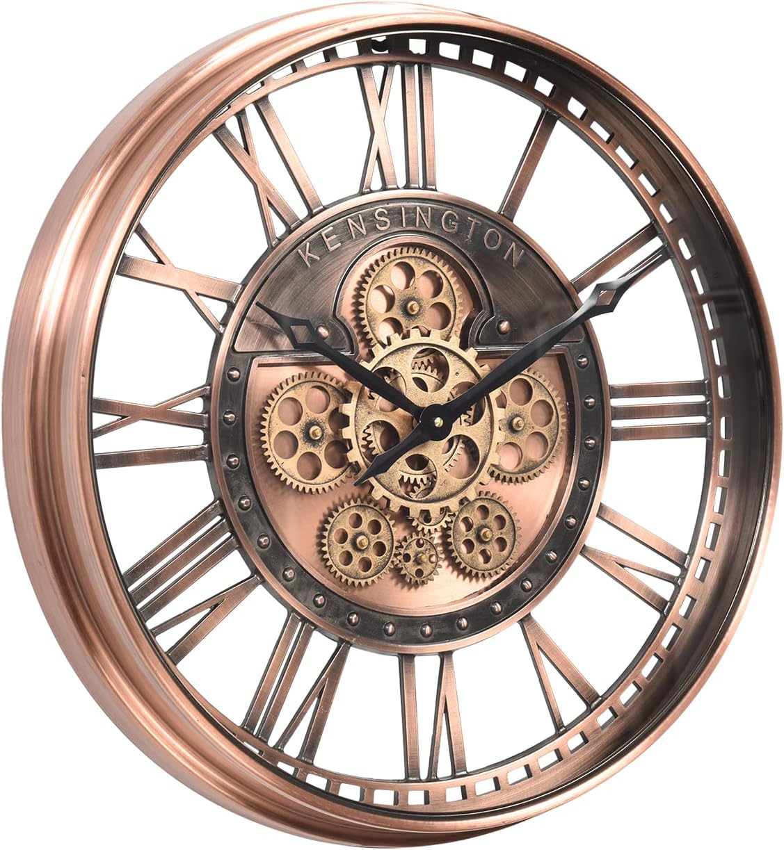 Wanduhr mit echtem Bewegungsgetriebe Zahnrädern, modern, 53,3 cm, industriell Steampunk, groß, Metall,Wanduhr für Wohnzimmer, Dekor, Büro ,Küche, antike Bronze, Kupfer römische oder arabische Ziffern