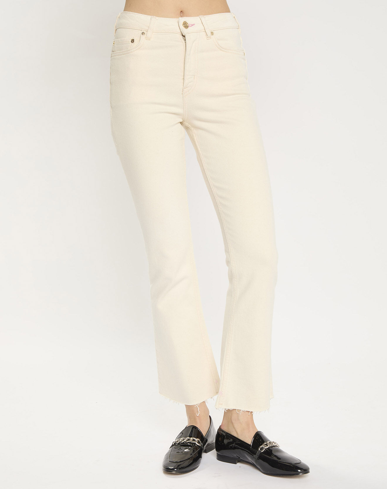 Scotch & Soda Jean en Coton Bio mélangé Flare The Kick Cropped écru