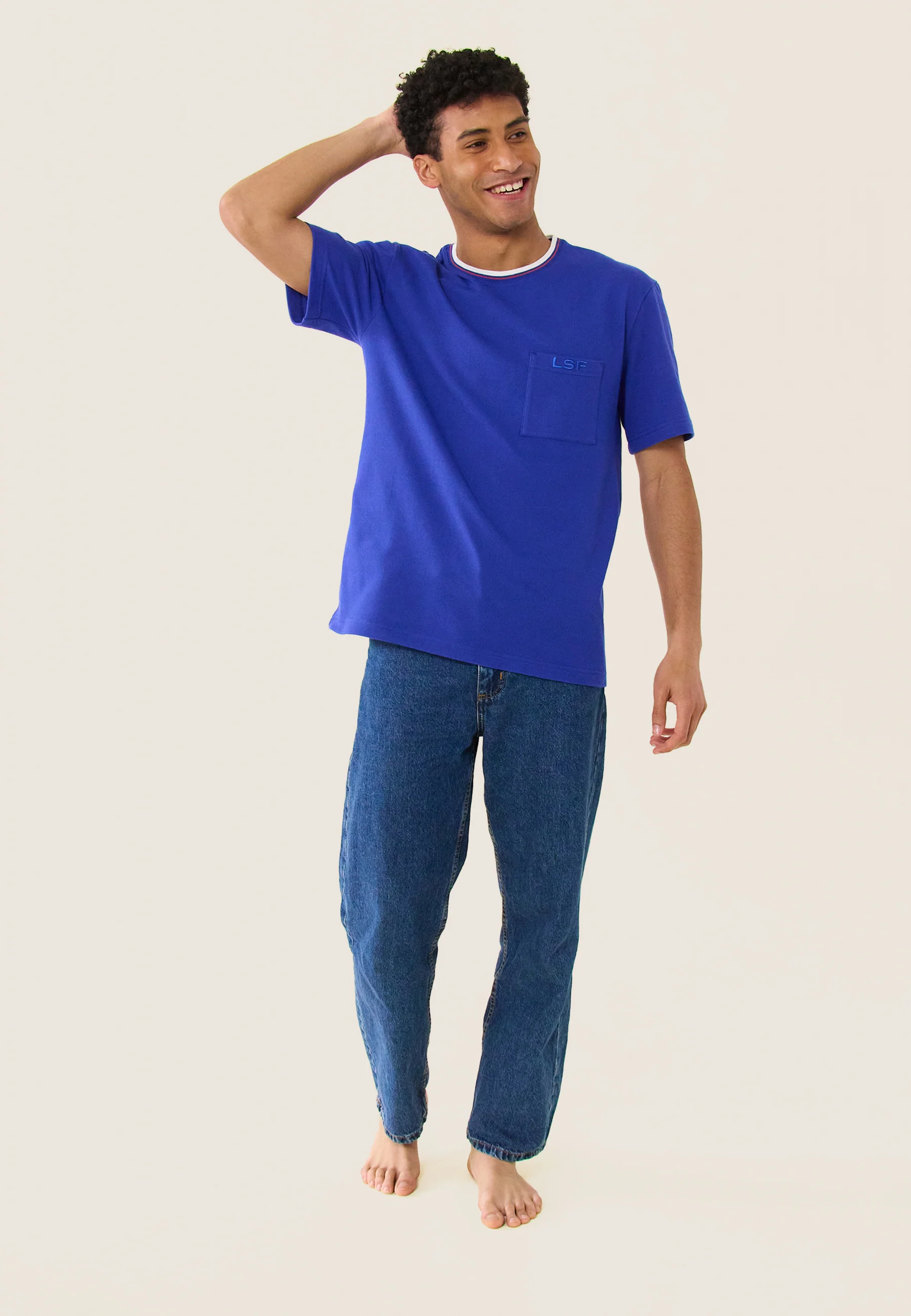 T-shirt en piqué en coton-Noa Bleu Éblouissant