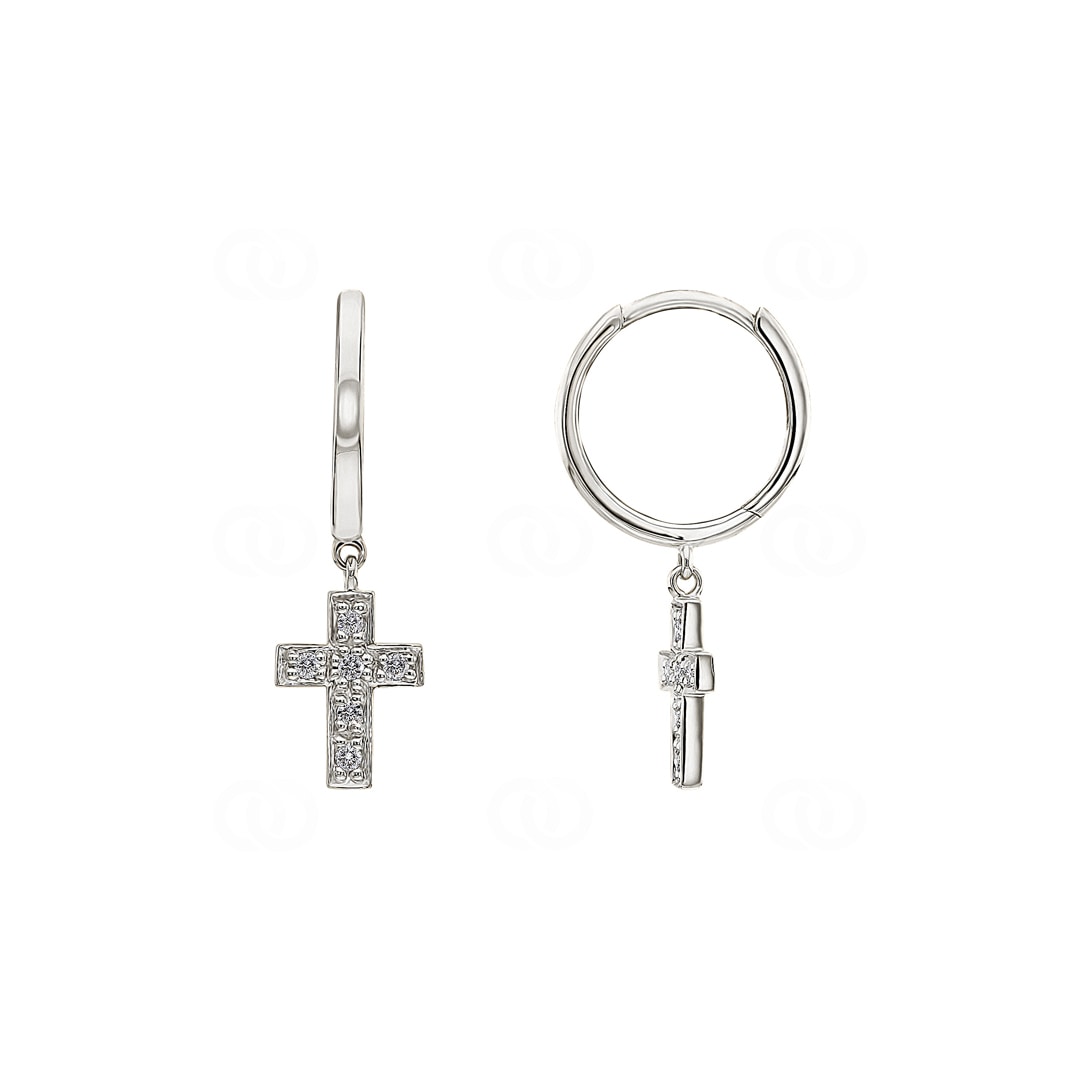 Kreolen 750/18 K Weissgold Kreuz mit Diamanten 0.12 ct H/si