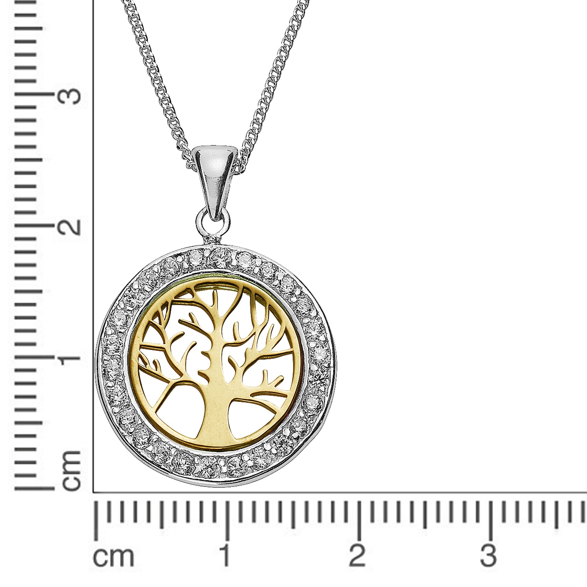 Zeeme Silber Halskette Silber 925 zweifarbig mit Lebensbaum-Motiv