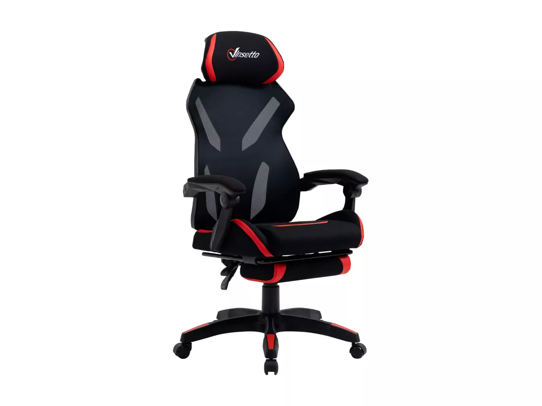 Vinsetto Fauteuil gaming chaise gamer réglable pivotant dossier inclinable repose-pied polyester rouge noir