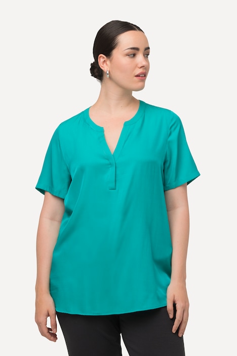 Bluse, Satin, Tunika-Ausschnitt, Halbarm