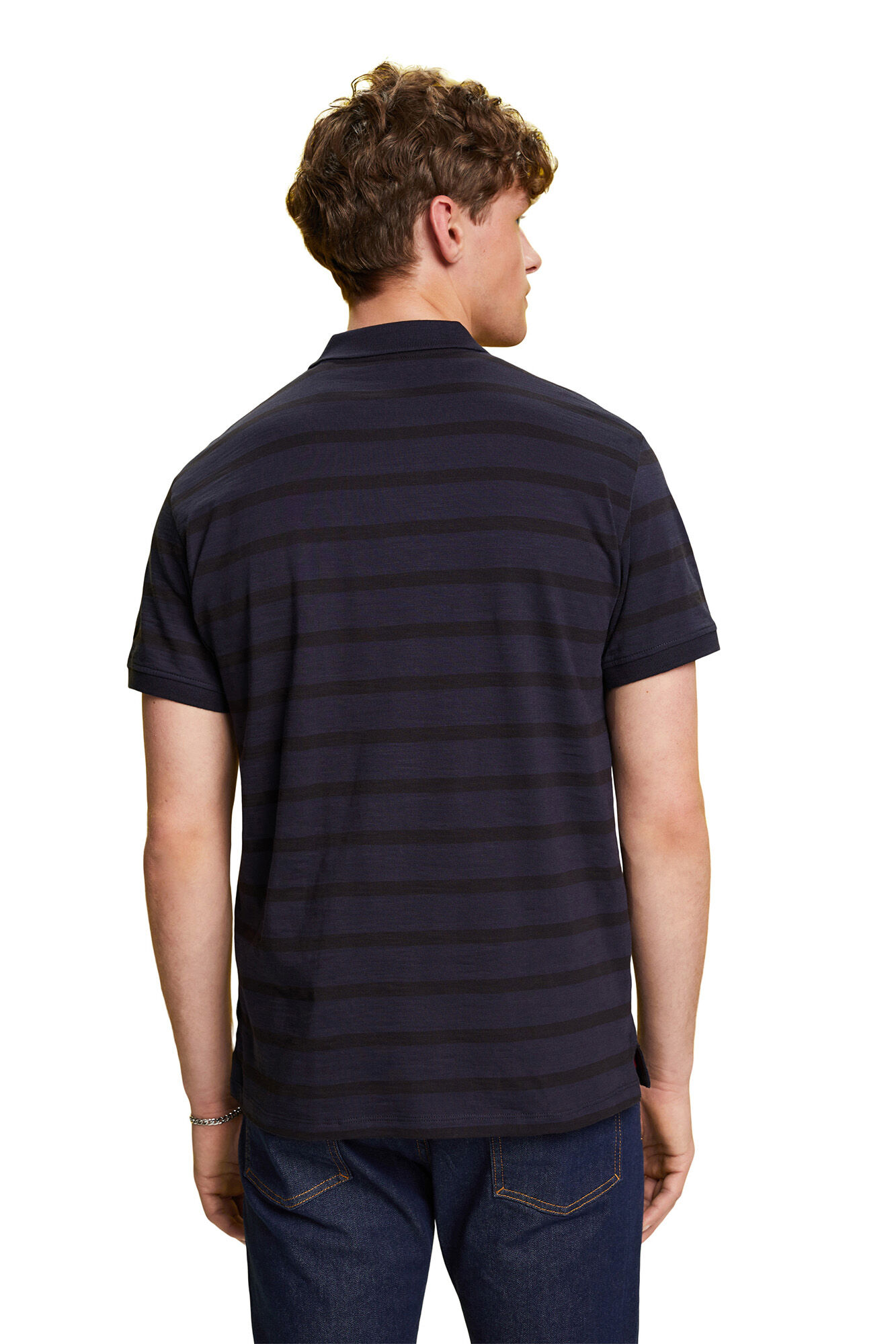 Camisa polo listrada em algodão sustentável - Estampa azul